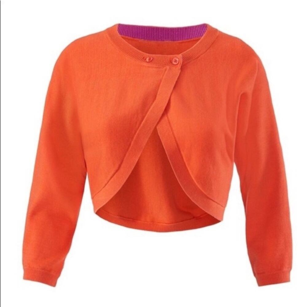 CAbi Piccolo Shrug Orange Tiger Lily Cardigan Double Button Medium